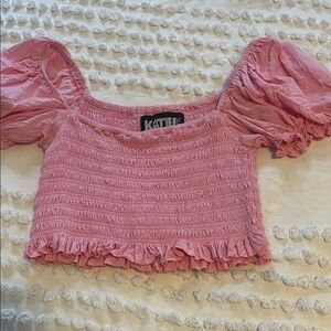 Skatie Pink Smocked Puff Sleeve Top